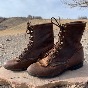 Vintage Lace Up Brown Women's Western Riding Boots Size 7.5